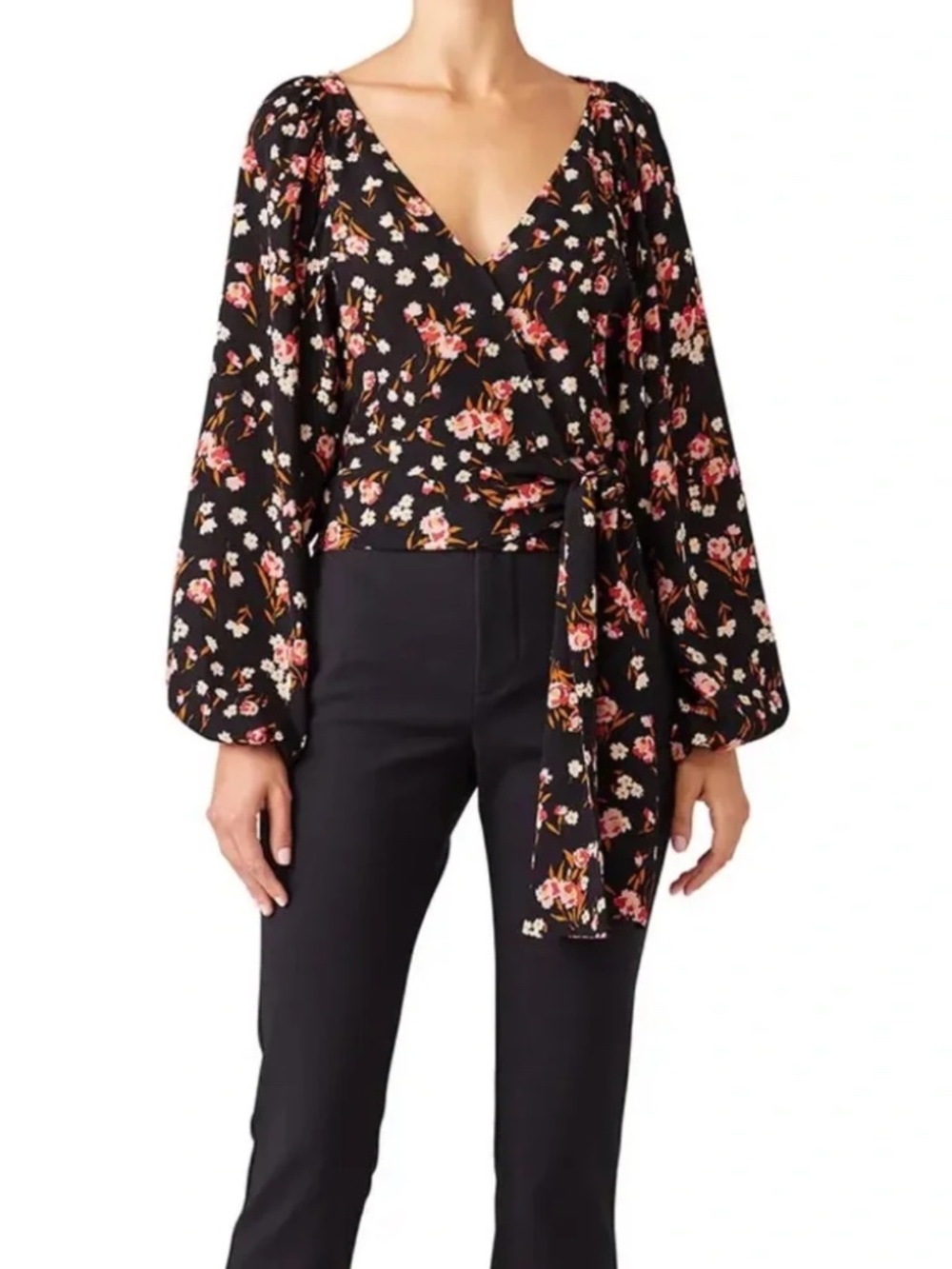 A.L.C. Carla Floral 100% Silk Wrap Floral Blouse - Size 6